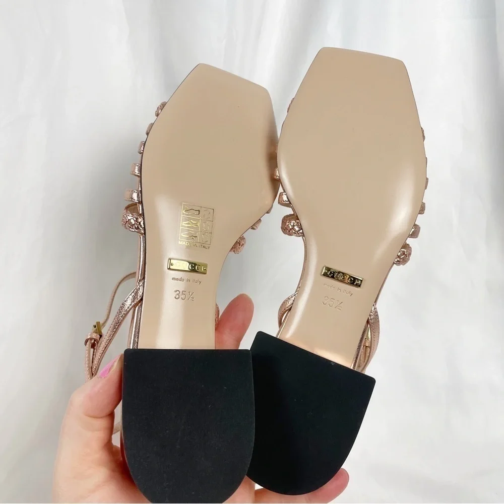 Gucci Ketty Horsebit 25mm Metallic Sandals Pink Size 35.5